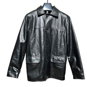 EGA Emporio Collezioni Italian Made Black Leather Coat Size XL